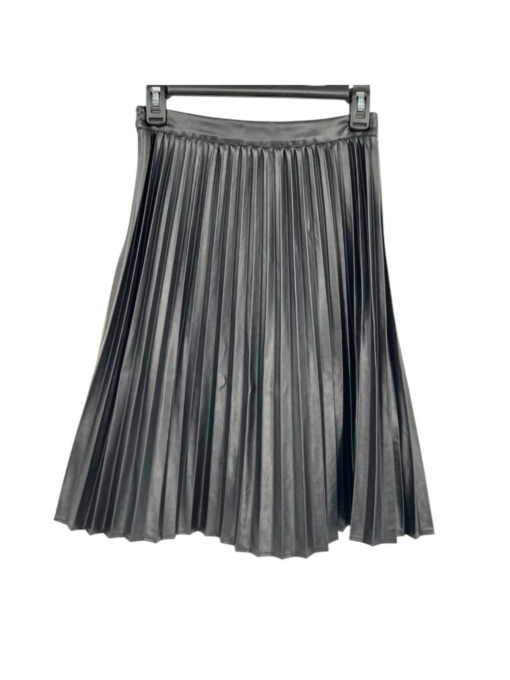 Monteau Black Faux Leather Accordion Pleated Edgy Chic Midi Skirt Size Small